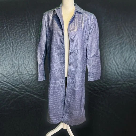 NWOT Hosbjerg Vegan Leather ‘Irah Croc Embossed Coat’ in “Dust Blue” Size Medium - Picture 5 of 16